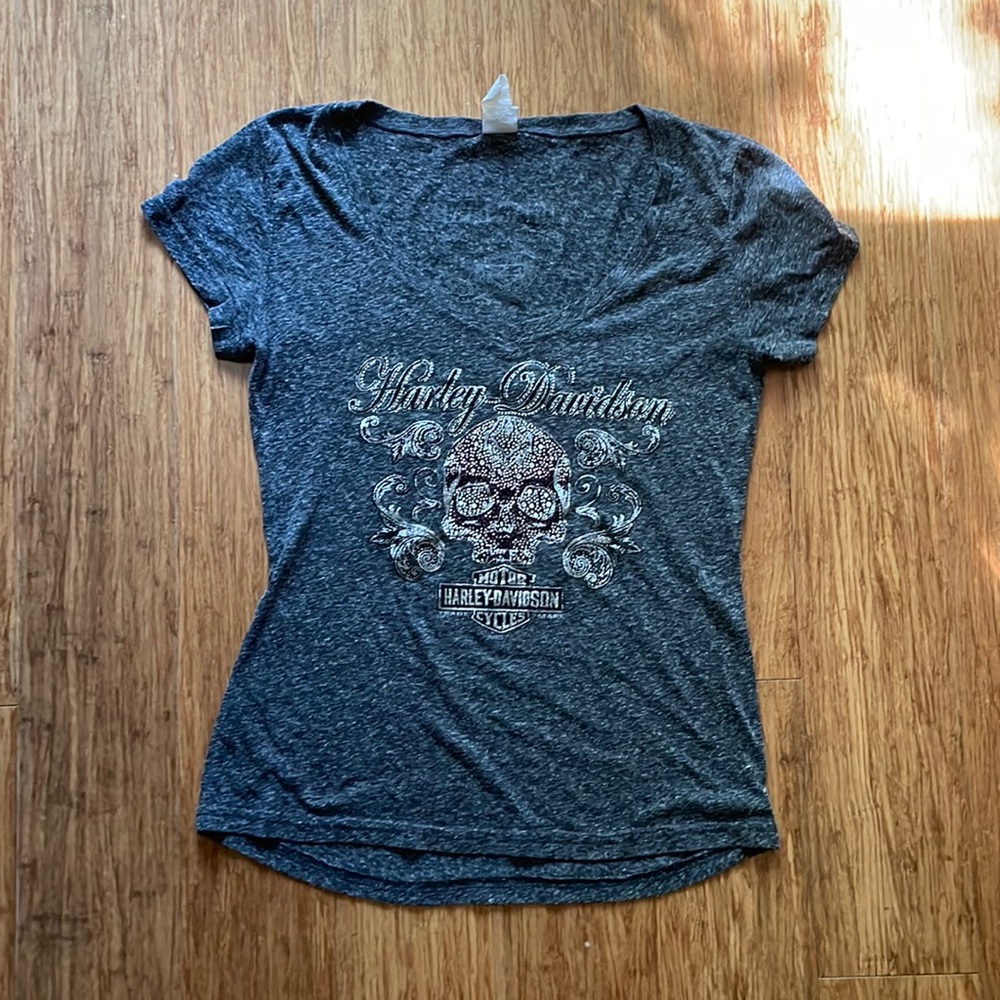 Harley Davidson Bedazzled V-Neck Tshirt